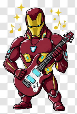Kawaii Iron Hero - Armored Hero Playing Electric Guitar Transparent PNG