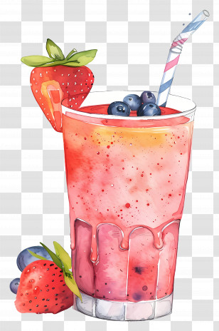 Smoothie - Berry Smoothie Illustration With Strawberries And Blueberries Transparent PNG