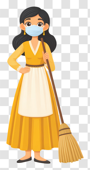 Indian Maid Cleaning Home - Woman With Broom And Mask Transparent PNG