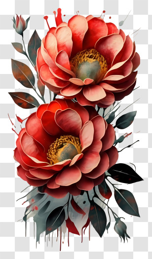 Digital Painting - Red Flowers Illustration Transparent PNG
