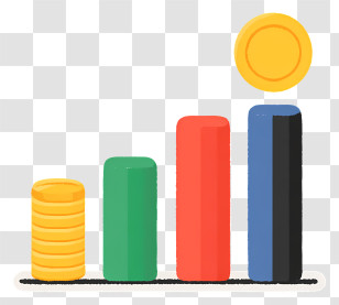 Bar Chart With Coin - Colorful Bar Chart With Coin Transparent PNG