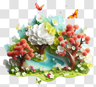 Spring Begins - Paper Art Trees With River Transparent PNG