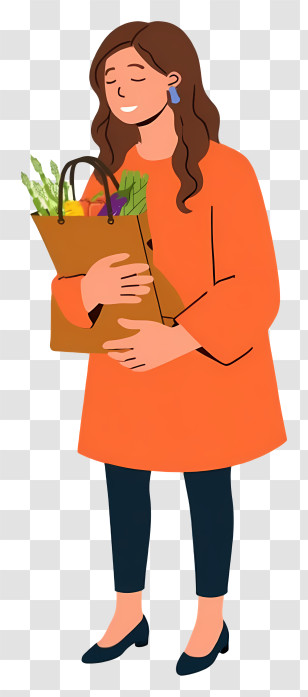 Woman Holding Grocery Bag - Woman Shopping With Grocery Bag Transparent PNG