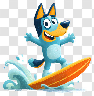 Bluey Surfing - Surfing Dog On A Wave Transparent PNG