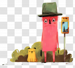 Bus Stop - Cartoon Character Waiting With Dog Transparent PNG