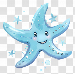Cute Starfish - Smiling Blue Starfish Cartoon Transparent PNG
