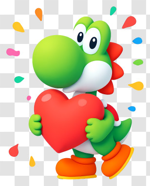 Yoshi Birthday - Green Dinosaur Holding Heart Transparent PNG