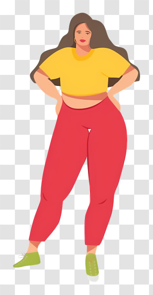 Fat Body - Stylish Woman In Yellow Top And Red Pants Transparent PNG