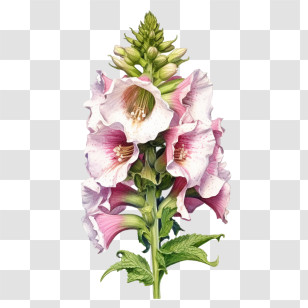 Foxglove Flower - Pink Digitalis Flower Botanical Illustration Transparent PNG