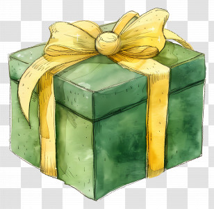 Green Gift Box - Green Gift Box With Yellow Ribbon Transparent PNG