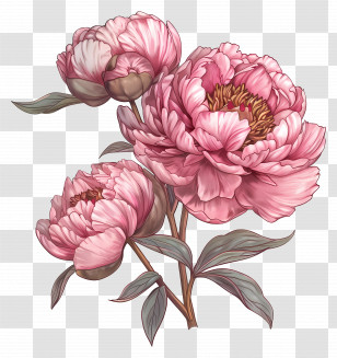 Peonies Pink - Delicate Pink Peony Flower Illustration Transparent PNG