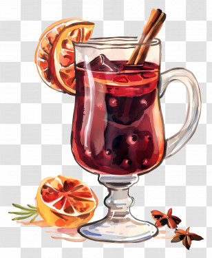 Mulled Wine - Glass Of Mulled Wine With Spices Transparent PNG