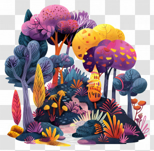 Nature Background - Colorful Forest With Various Trees And Plants Transparent PNG