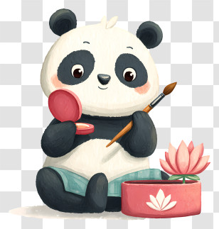 Panda Applying Makeup - Adorable Panda With Makeup Brush Transparent PNG