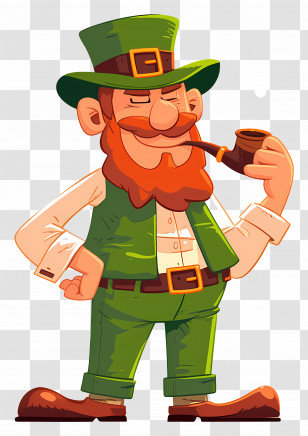 Leprechaun - Leprechaun With Pipe And Green Outfit Transparent PNG