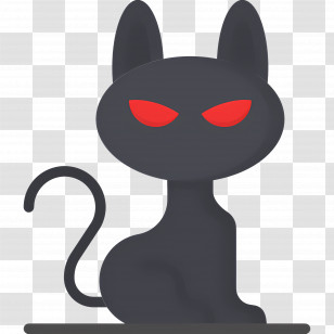 Halloween Cat - Black Cartoon Cat With Red Eyes In Stylized Look Transparent PNG