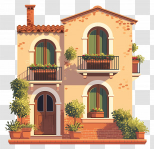 Italian House - Illustration Of A Mediterranean Style House Transparent PNG