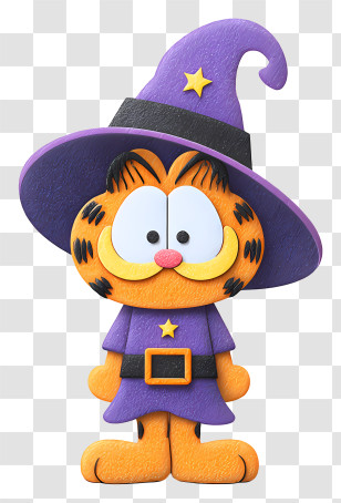 Garfield In Witch Outfit - Wizard Cat In Purple Hat Transparent PNG