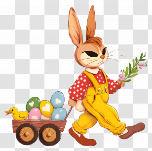 Easter Bunny Pulling Cart - Easter Bunny With Eggs And Duck Transparent PNG
