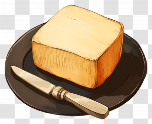Butter - Illustration Of Butter Block With Plate And Knife Transparent PNG