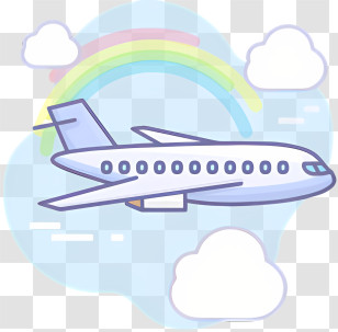 Airplane - Cartoon Airplane Flying With Rainbow Background Transparent PNG