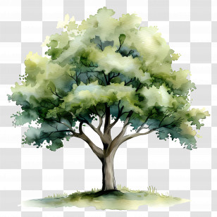 Watercolor Tree Plan - Beautiful Watercolor Tree Illustration Transparent PNG