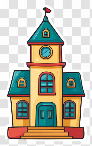 Animated School - Small Cute Doodle House With Flag Transparent PNG