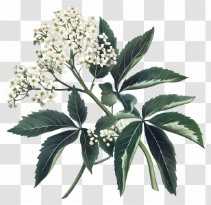 Elderflower - Elderberry Plant Botanical Illustration Transparent PNG