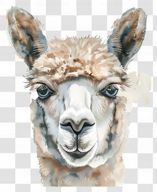 Alpaca Face - Watercolor Portrait Of A Llama Face Transparent PNG