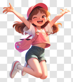 Girl Joyfully Jumping - Joyful Girl In Pink Outfit Transparent PNG