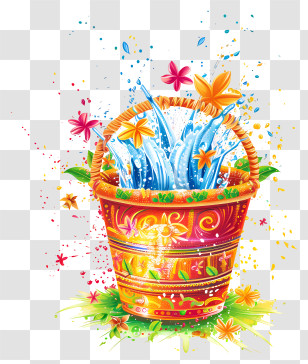 Songkran - Colorful Bucket With Water And Flowers Transparent PNG