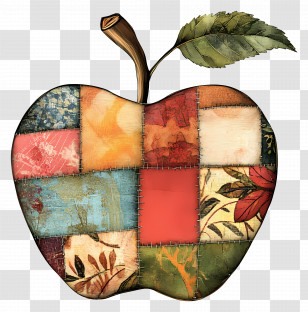 Patchwork Apple - Patchwork Apple With Leaf Transparent PNG