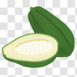 Fruit - Green Papaya With A Sliced View Transparent PNG
