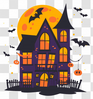 Halloween Town - Halloween Haunted House Under Full Moon Transparent PNG