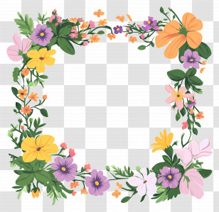 Flower Frame - Square Frame With Vibrant Floral Design Transparent PNG