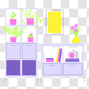 Background - Modern Decorative Shelf With Indoor Plants Transparent PNG