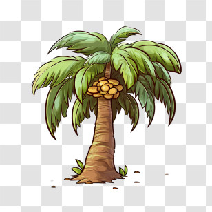 Coconut Tree - Cartoon Style Palm Tree With Tropical Theme Transparent PNG
