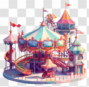 Amusement Park - Colorful Carousel In Amusement Park Transparent PNG