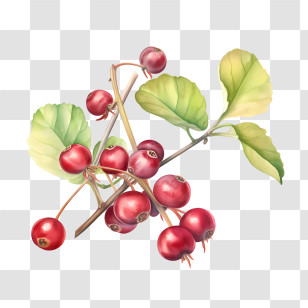 Red Cranberries - Hawthorn Berries With Leaves Illustration Transparent PNG