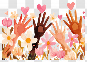 World Kindness Day - Hands With Hearts And Flowers Celebrating Unity Transparent PNG