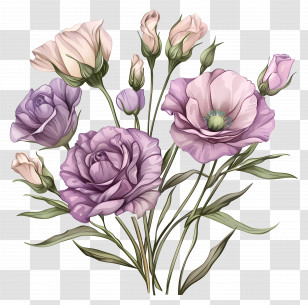 Eustoma Flower - Elegant Purple Roses And Flowers Bouquet Transparent PNG