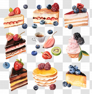 Dessert - Assorted Delicious Desserts With Fruits Transparent PNG