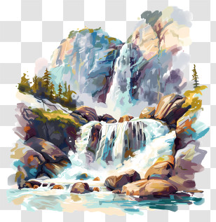 Sutherland Falls - Watercolor Waterfall Art Transparent PNG