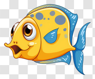 Cartoon Fish - Cartoon Yellow Fish With Blue Fins Transparent PNG
