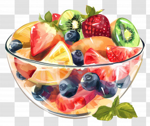 Fruit Salad - Illustration Of A Glass Bowl Of Mixed Fresh Fruits Transparent PNG