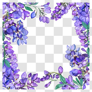 Wisteria Frame - Purple Floral Frame With Watercolor Flowers Transparent PNG