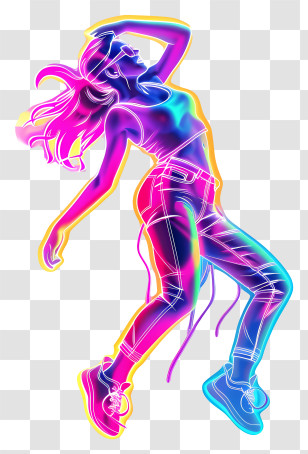International Dance Day - Vibrant Neon Dancing Silhouette Transparent PNG