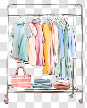 Clothes Rack - Stylish Clothing Display On A Rack Transparent PNG