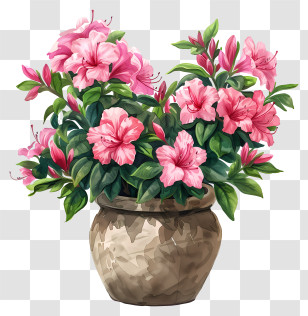 Azalea Plant - Pink Flowers In A Pot Illustration Transparent PNG