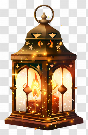 Christmas Lantern - Golden Lantern With Candle Light Transparent PNG